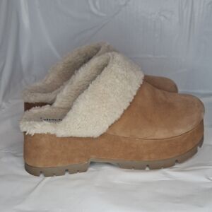 Steve Madden Womens Juney Faux Fur Leather Platform Clogs Mules Platform SZ 9